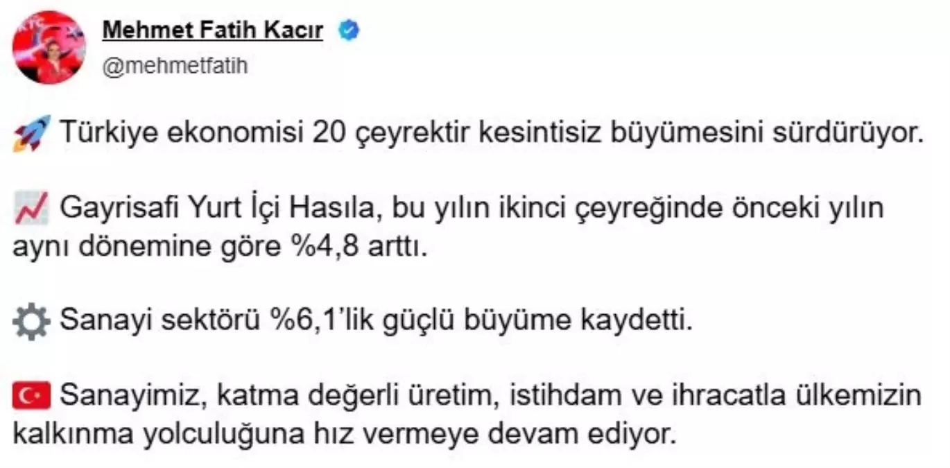 Türkiye Ekonomisi 20 Çeyrektir Kesintisiz Büyüyor