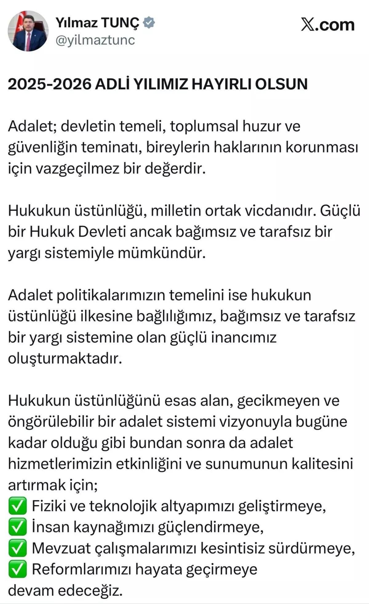 Adalet Bakanı Yılmaz Tunç'tan yeni adli yıl mesajı