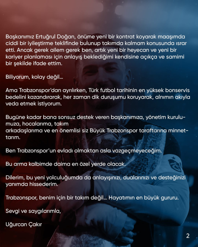 Galatasaray and Trabzonspor have agreed on the transfer of Uğurcan Çakır