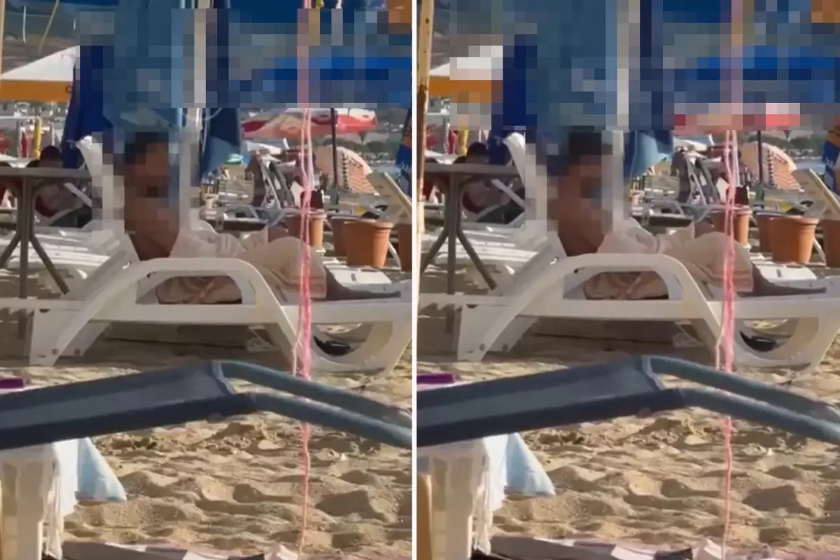 Mide bulandıran hareket! Plajda herkesin içinde kendini tatmin etti