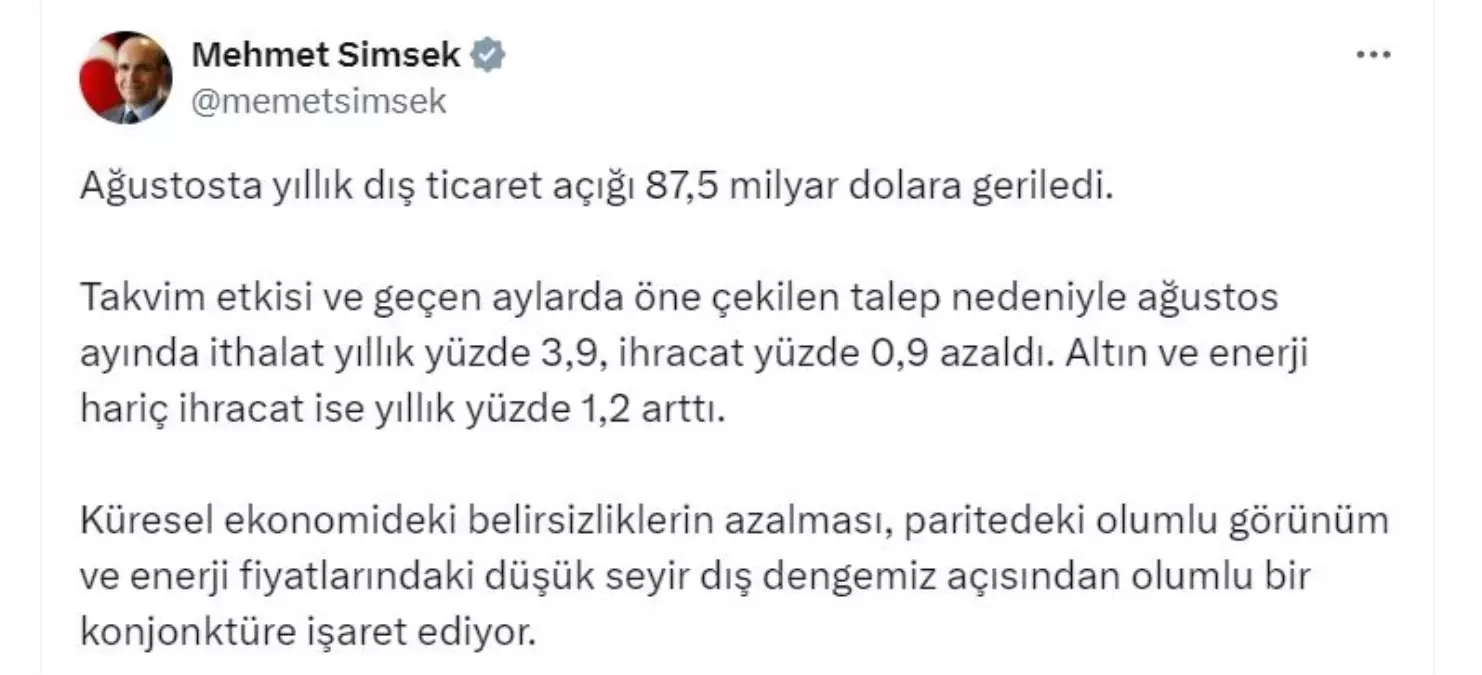 Dış Ticaret Açığı Ağustosta 87,5 Milyar Dolara Düştü