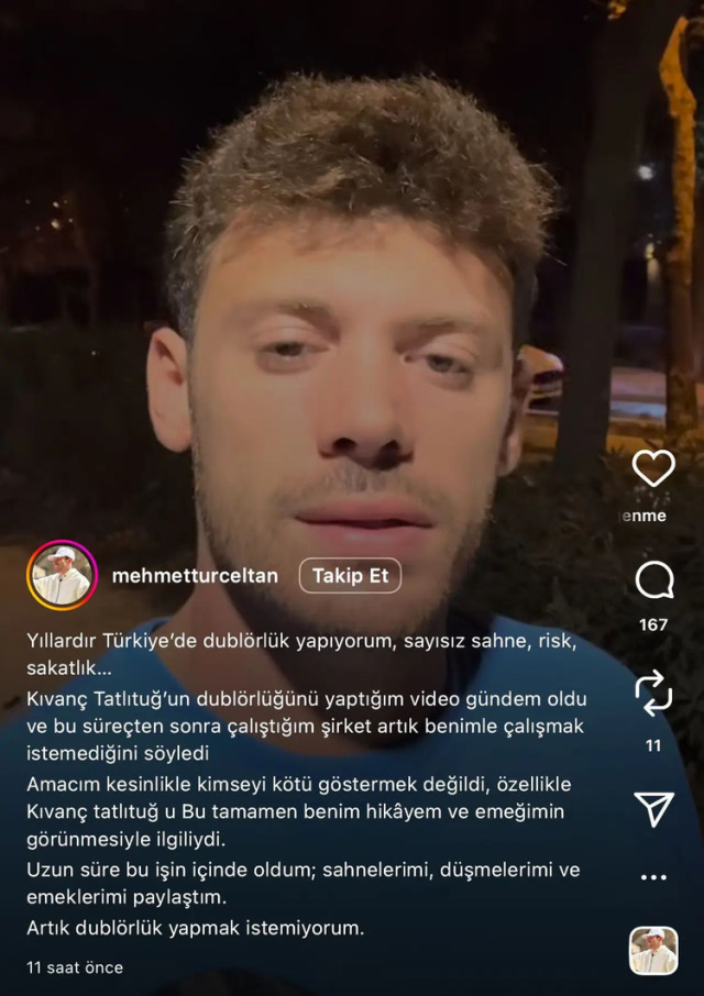 Kıvanç Tatlıtuğ's statement about the stunt double