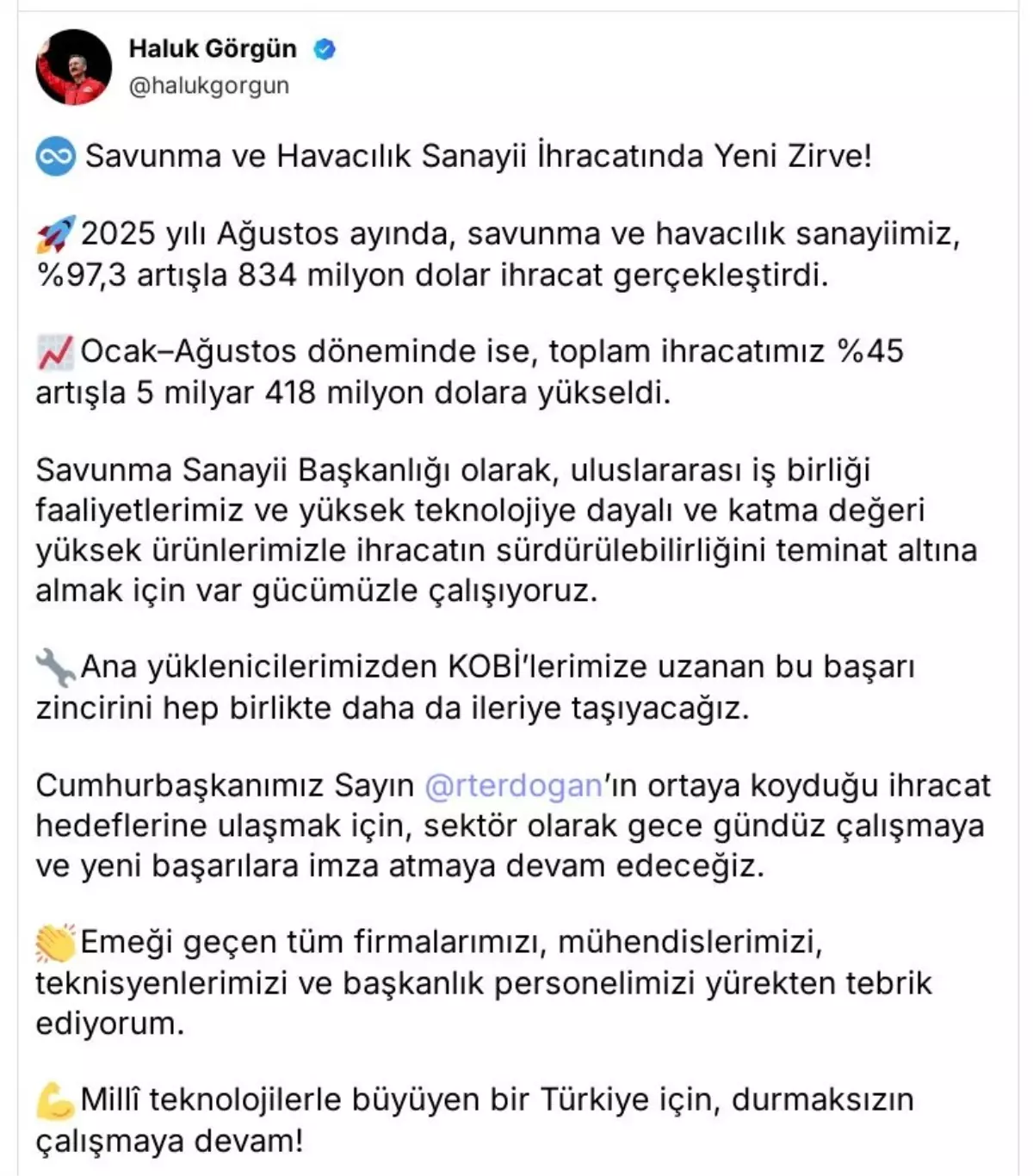 Savunma ve Havacılık Sanayi İhracatı Yüzde 97,3 Arttı