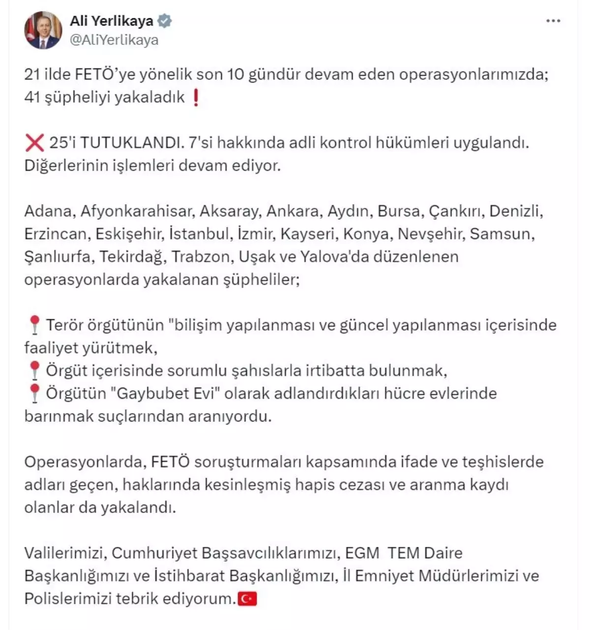 21 İl'de FETÖ Operasyonları: 41 Şüpheli Yakalandı, 25'i Tutuklandı