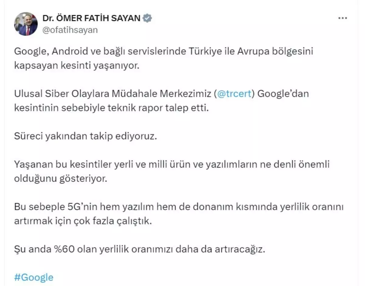Google ve Android Hizmetlerinde Türkiye ve Avrupa'da Kesintiler Yaşanıyor