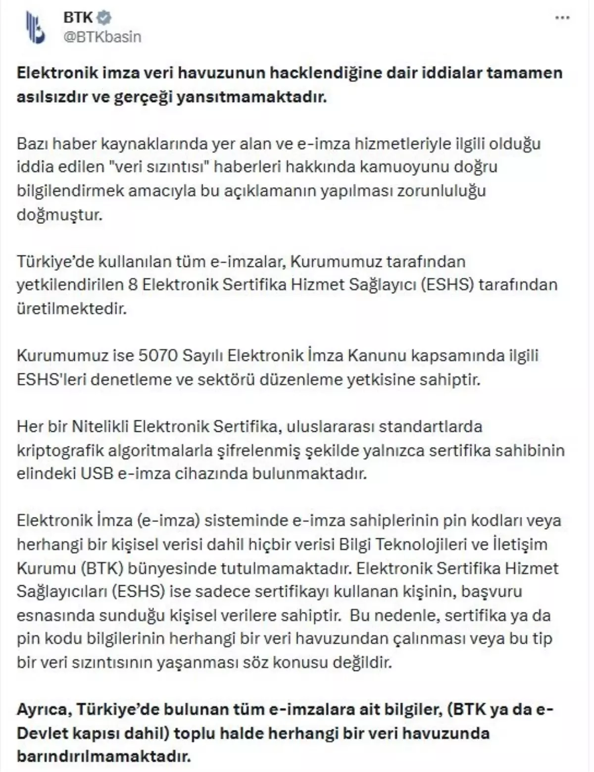 BTK’dan E-imza Veri Sızıntısı İddialarına Yanıt: Suç Duyurusu Yapıldı