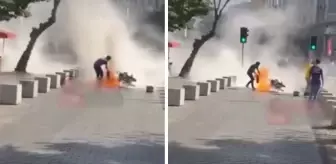 Üst üste iki ceza yiyince motosikletini cayır cayır yaktı