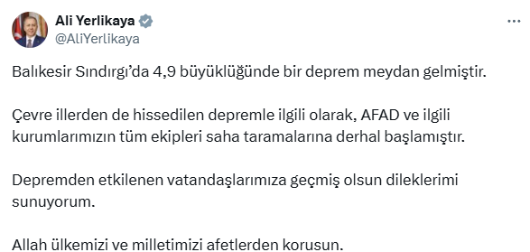 Earthquake of magnitude 4.9 in Balıkesir