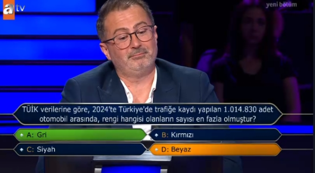 TÜİK verilerine göre, 2024'te Türkiye'de trafiğe kaydı yapılan 1.014.830 adet otomobil arasında, rengi hangisi olanların sayısı en fazla olmuştur?