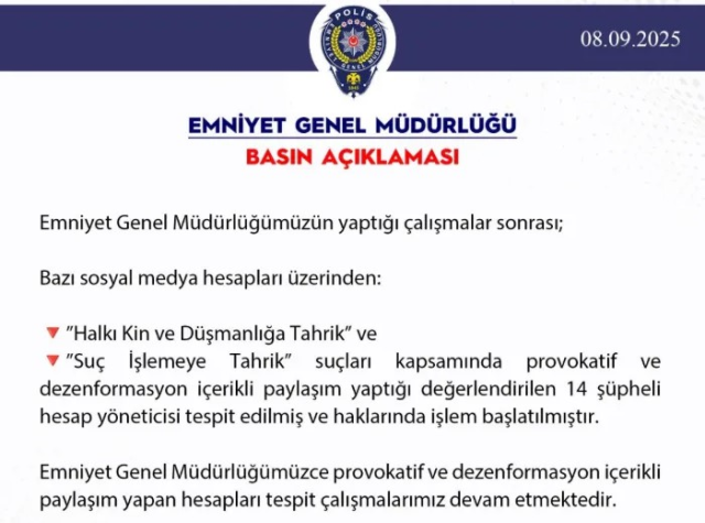 emniyet genel mudurlugu 14 sosyal medya hesabi 19023804 7628 m