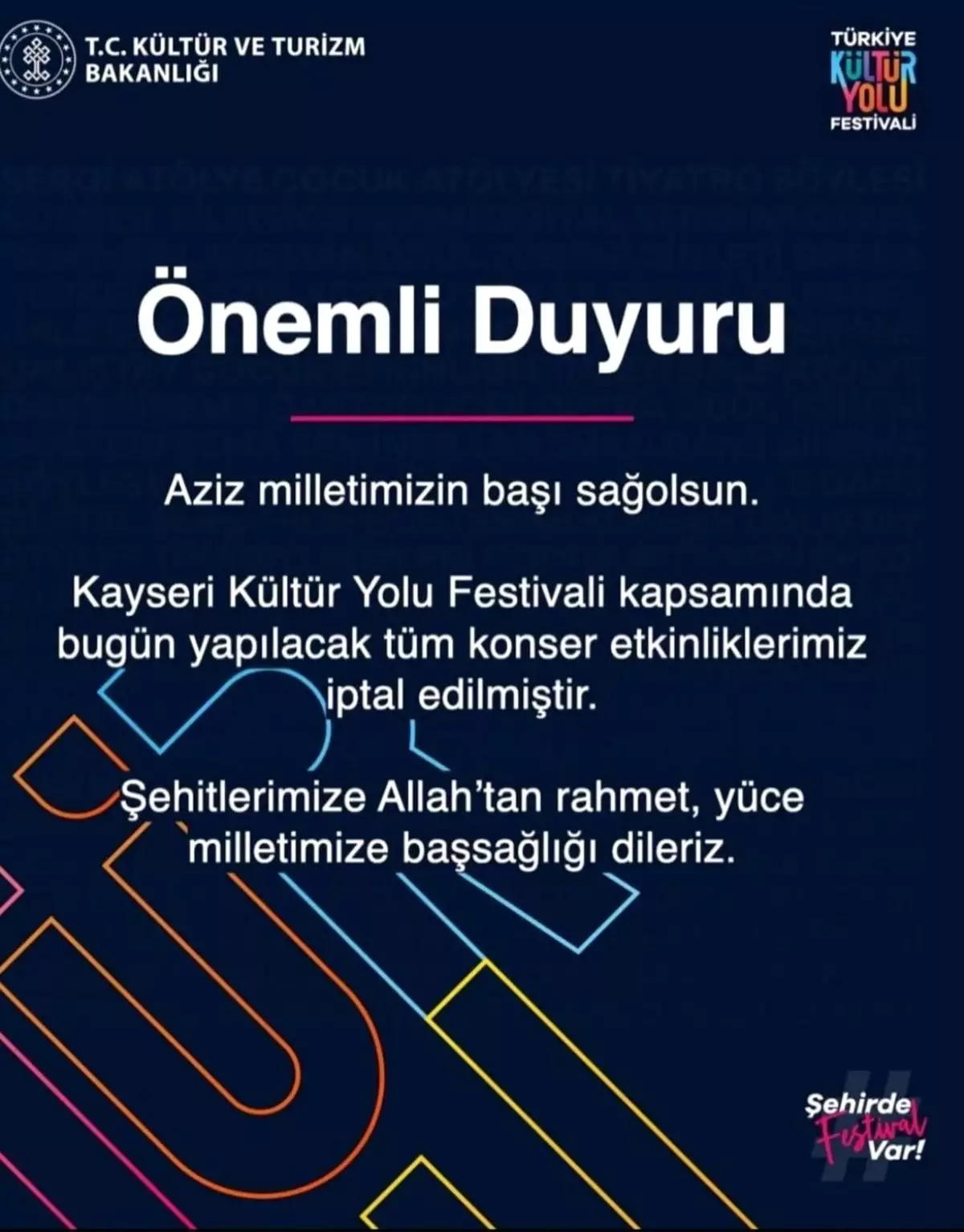 Kayseri Festivali'nde Konserler İptal