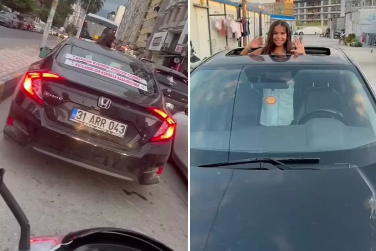 Aracının arkasına yazdığı yazıyla kızının doğum gününü tüm şehre kutlattı
