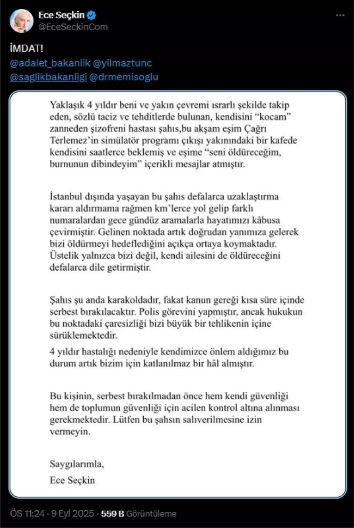 Ece Seçkin ve Eşine Tehdit Eden Şahıs Gözaltına Alındı