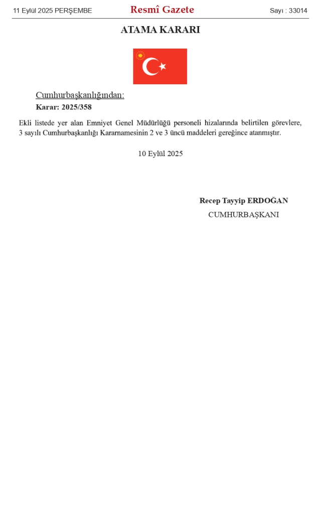11 Eylül Perşembe 2025 Resmi Gazete ATAMA KARARLARI! Bugünün kararları neler? 11 Eylül Resmi Gazete yayımlandı!