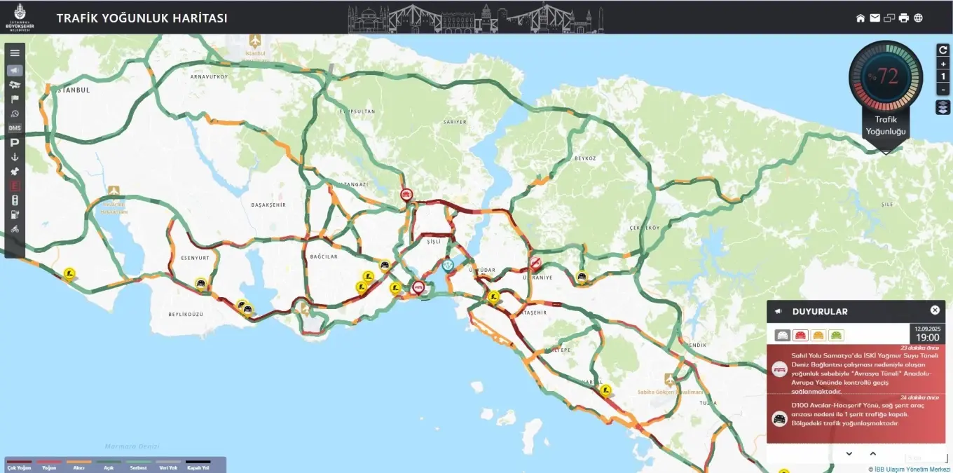 İstanbul'da Akşam Saatlerinde Trafik Yoğunluğu Yüzde 72'ye Ulaştı
