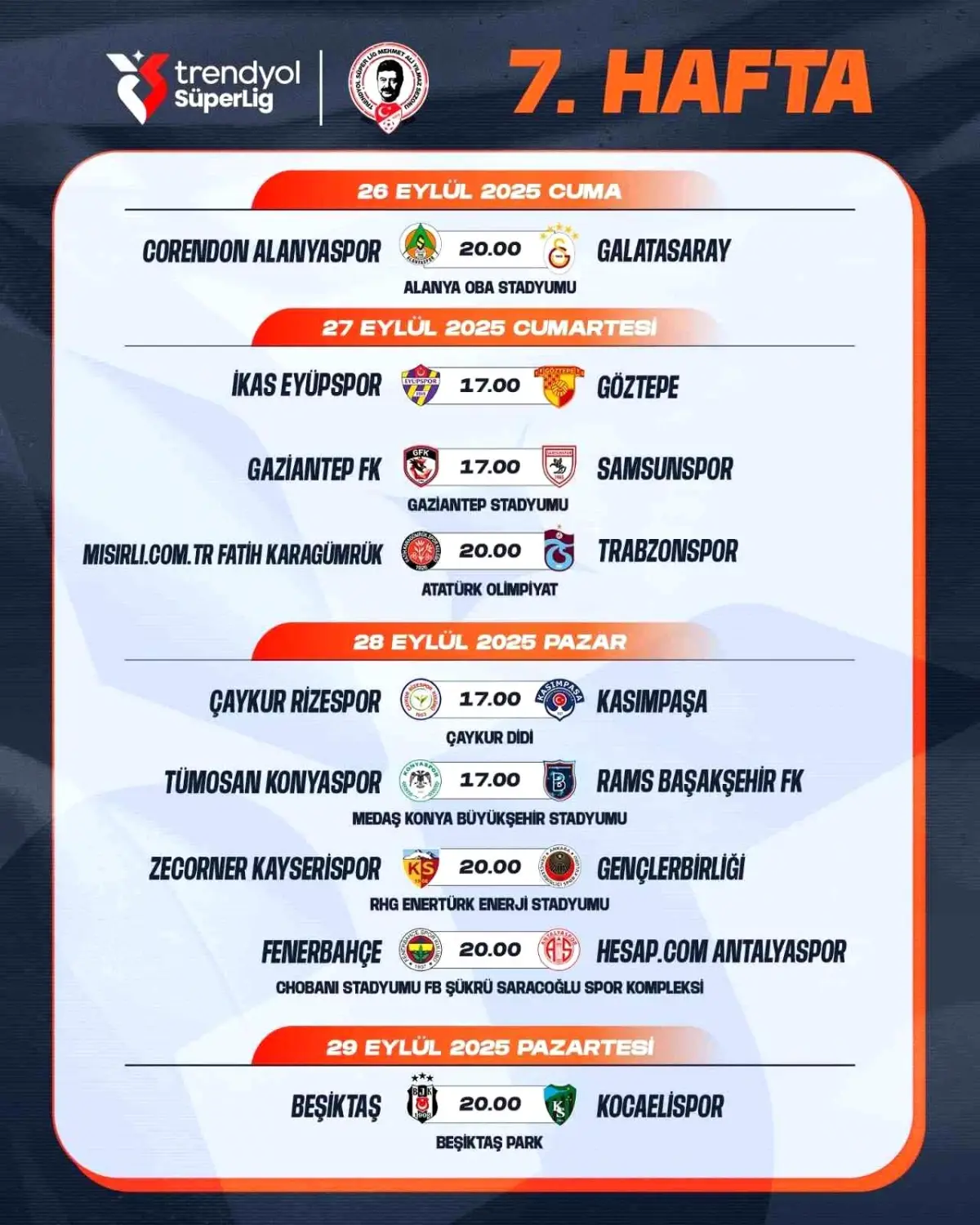 Trendyol Süper Lig'de 7-16. hafta programları açıklandı