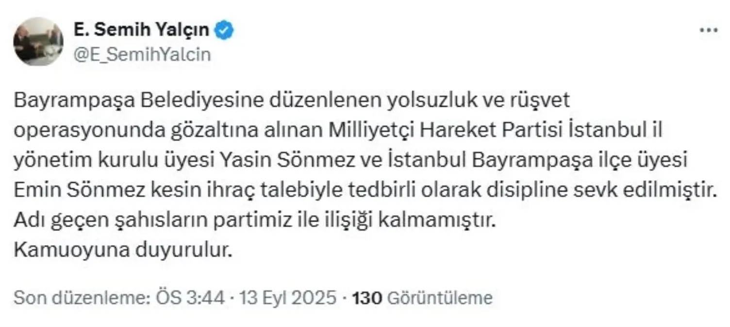 MHP'den Gözaltına Alınan İsimlere İlişkin Açıklama