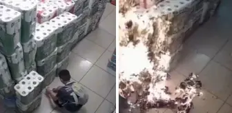 Markete gitti, tuvalet kağıdı reyonunu ateşe verdi! O anlar kameralarda