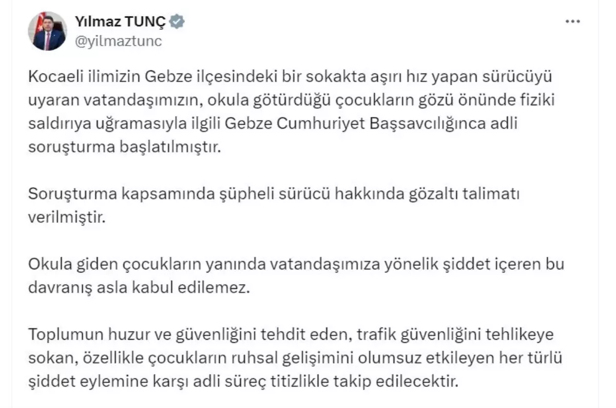 Bakan Tunç: Sürücü Hakkında Gözaltı Talimatı Verildi
