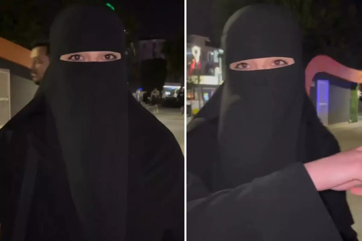 Yanı başındaki iki farklı görüntüyü gösteren çarşaflı kadın, isyan etti