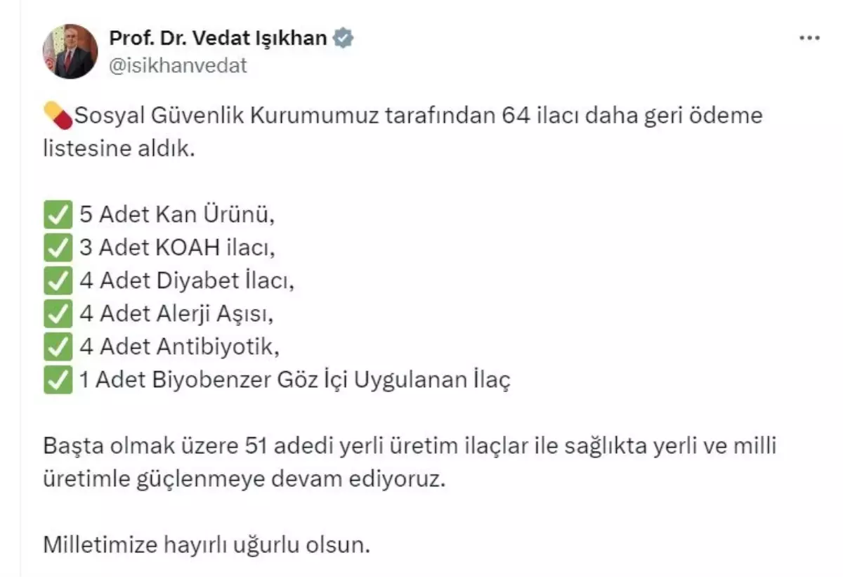 64 Yeni İlaç Geri Ödeme Listesine Alındı