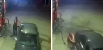Benzin koyduğu araç hareket etti, elindeki fırlatıp aracı tutmaya çalıştı