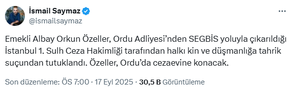 Retired Colonel Orkun Özeller arrested