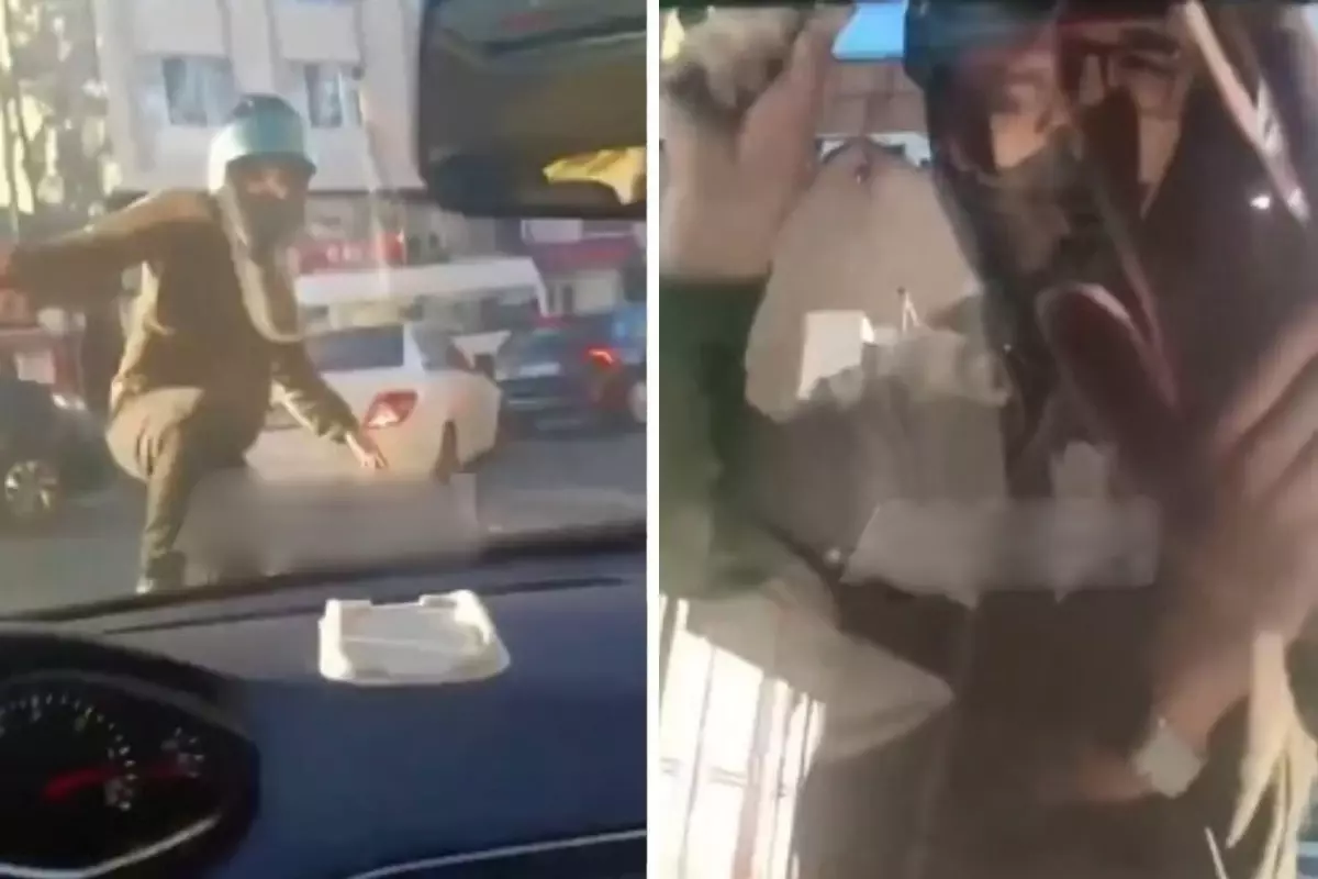 Trafikte tartıştığı sürücünün aracına saldırdı! O anlar kameralarda