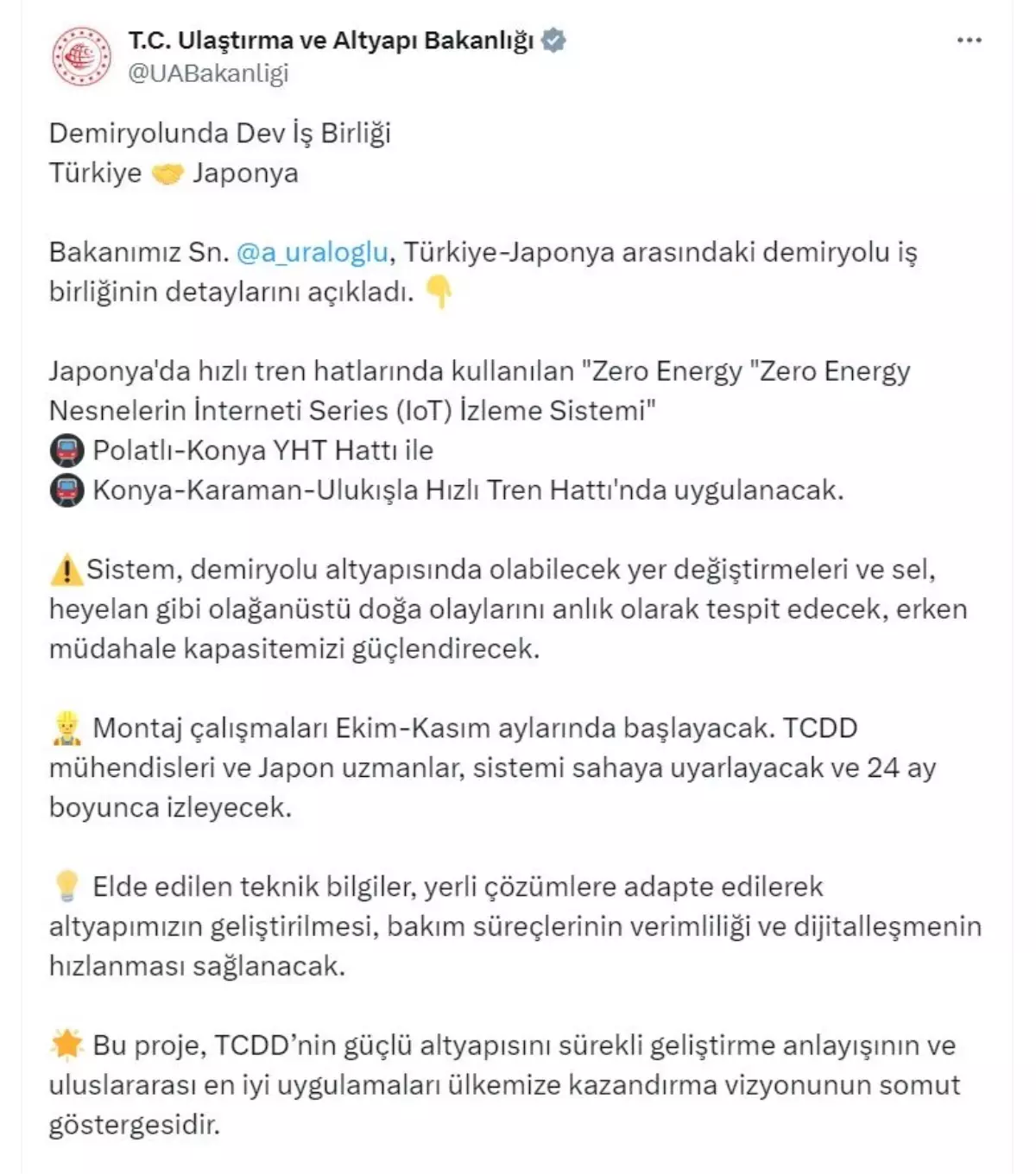 Türkiye ve Japonya Arasında Demir Yolu İş Birliği
