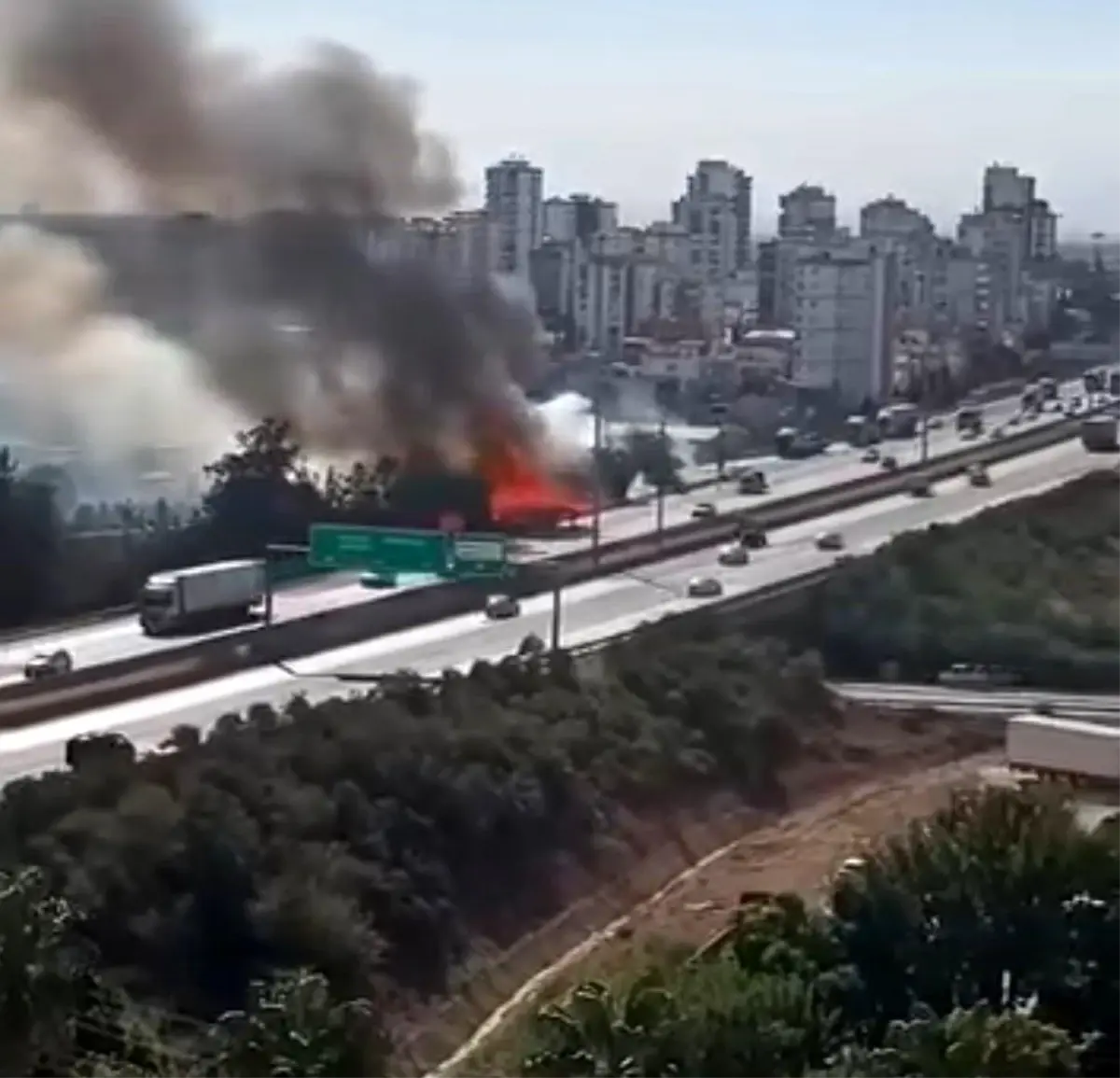 Adana'da Otoyol Kenarında Yangın Çıktı
