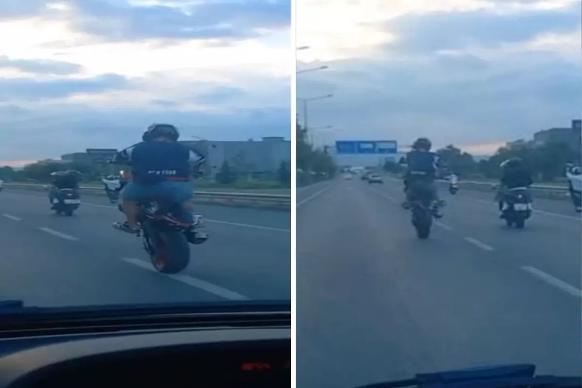 Seyir halindeki trafikte ön kaldırarak gittiler! Tepki yağdı