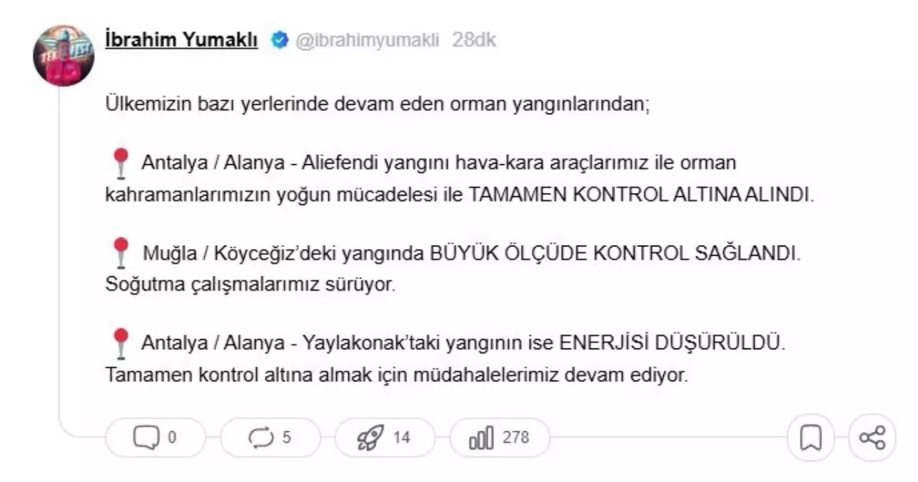 Orman Yangınları Kontrol Altında