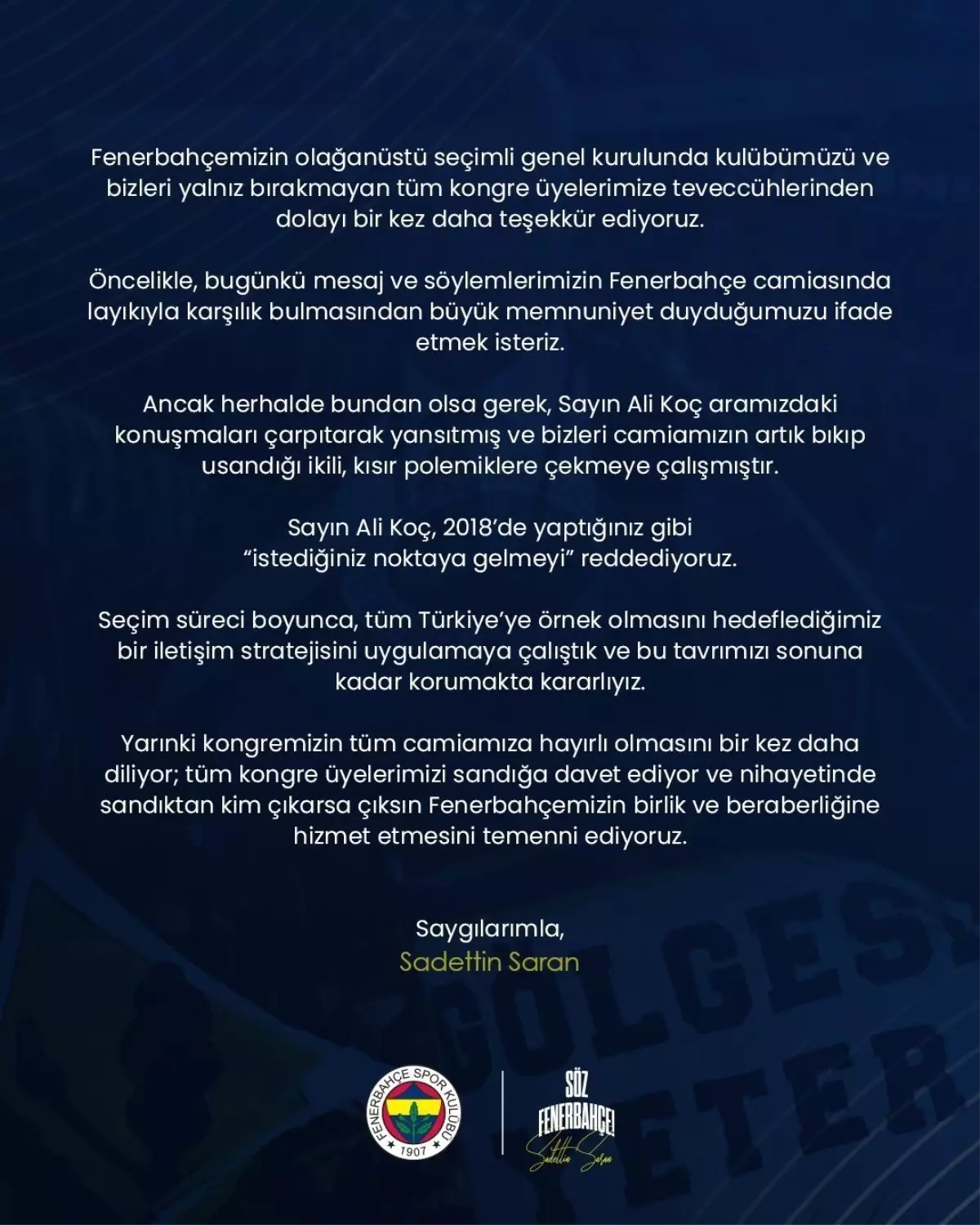 Sadettin Saran'dan Fenerbahçe Kongresi Öncesi Açıklama