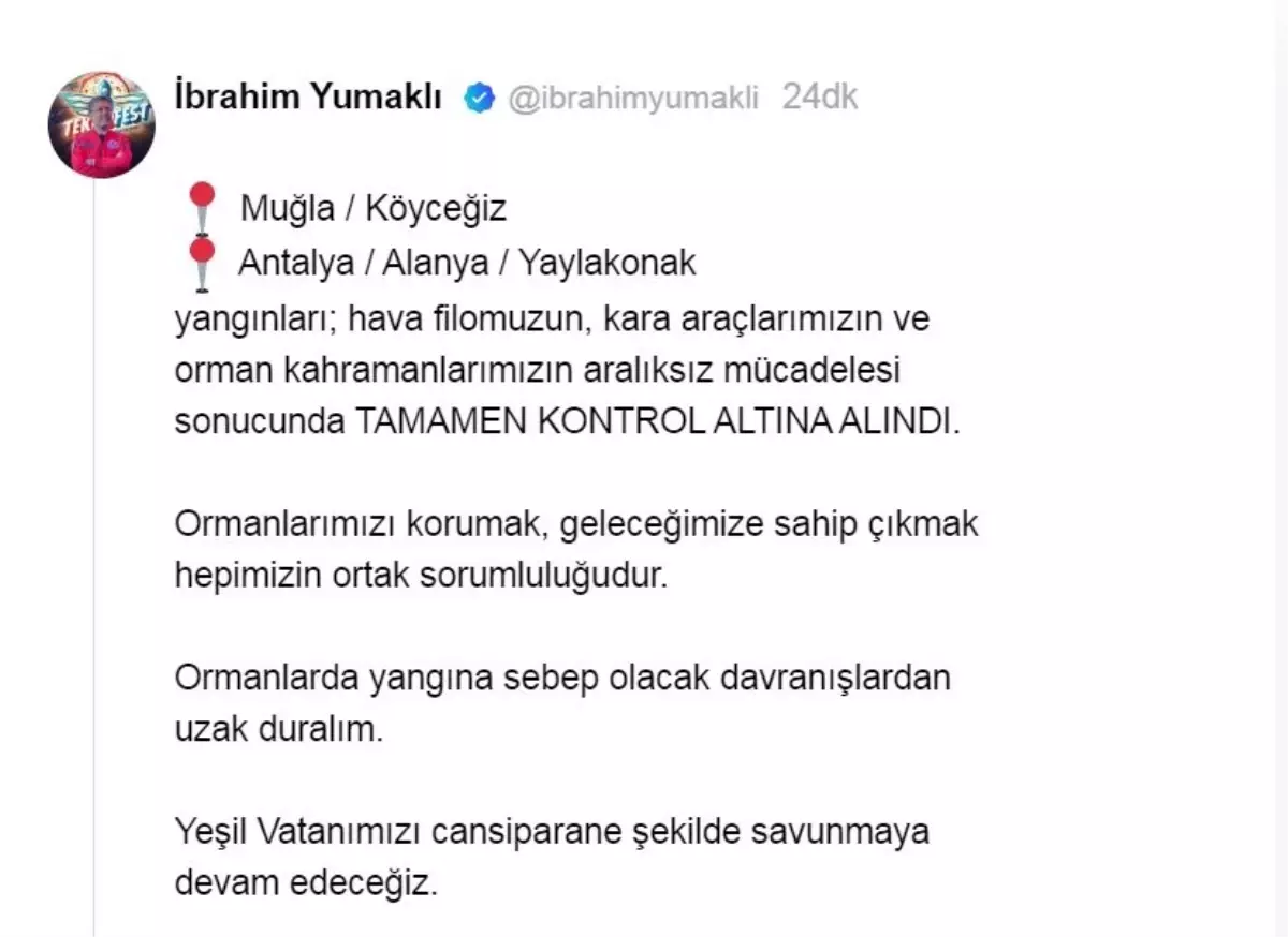 Orman Yangınları Kontrol Altına Alındı