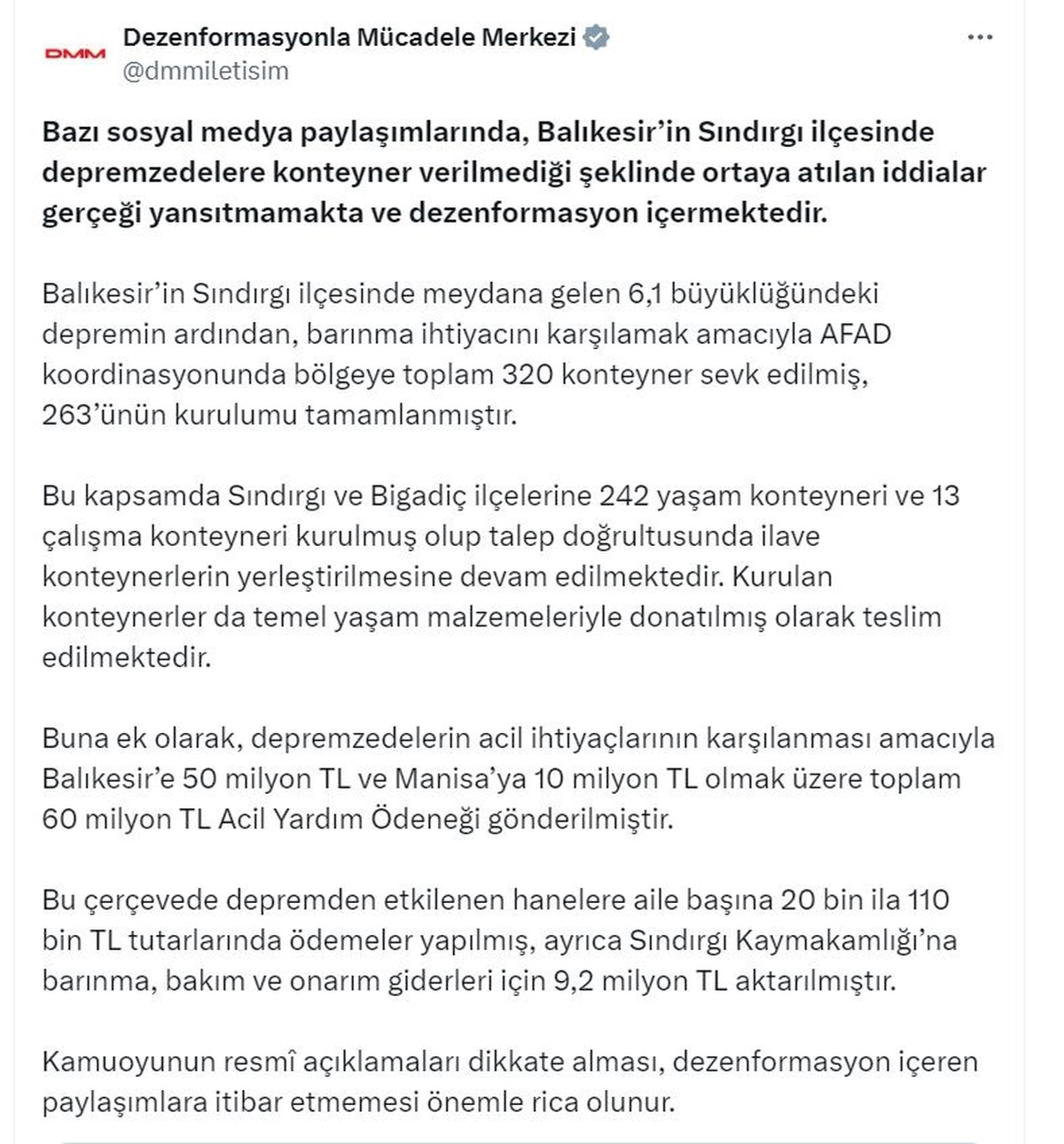 Depremzedelere Konteyner Yardımı Gerçekleştirildi