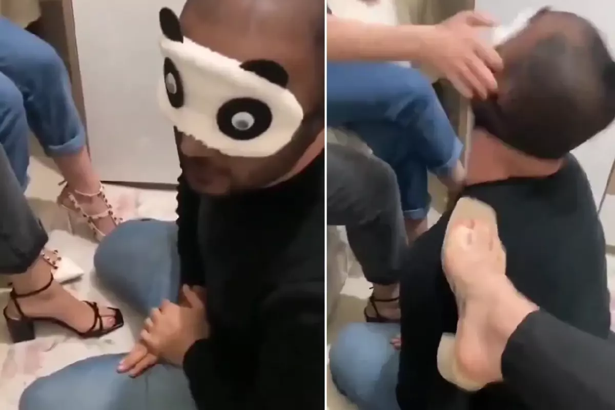 İnfial yaratan görüntü! 3 kadın 1 erkeği köle gibi kullandı
