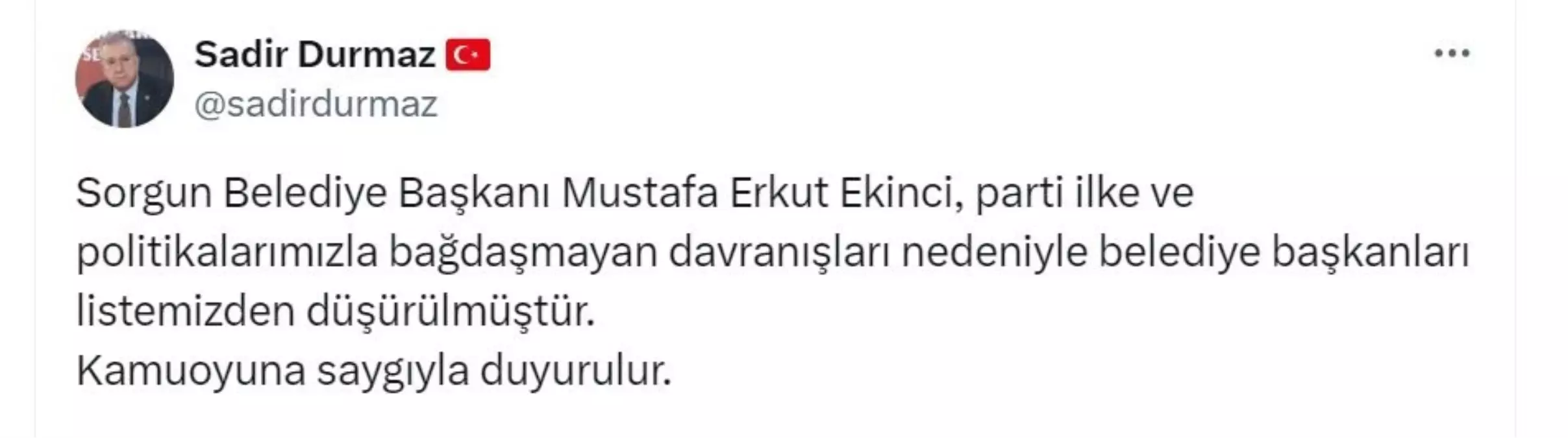 MHP'li Belediye Başkanı Parti İlke ve Politikalarına Uymadığı İçin Düşürüldü