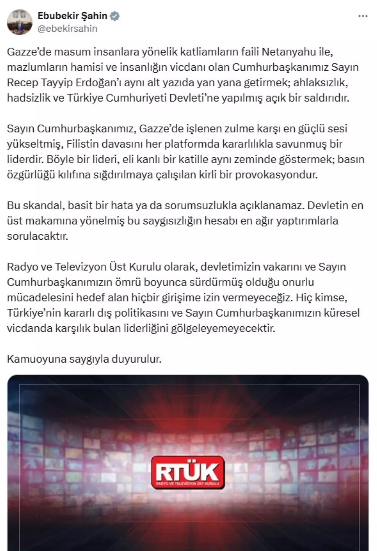 RTÜK Başkanı Şahin'den Netanyahu ve Erdoğan Açıklaması