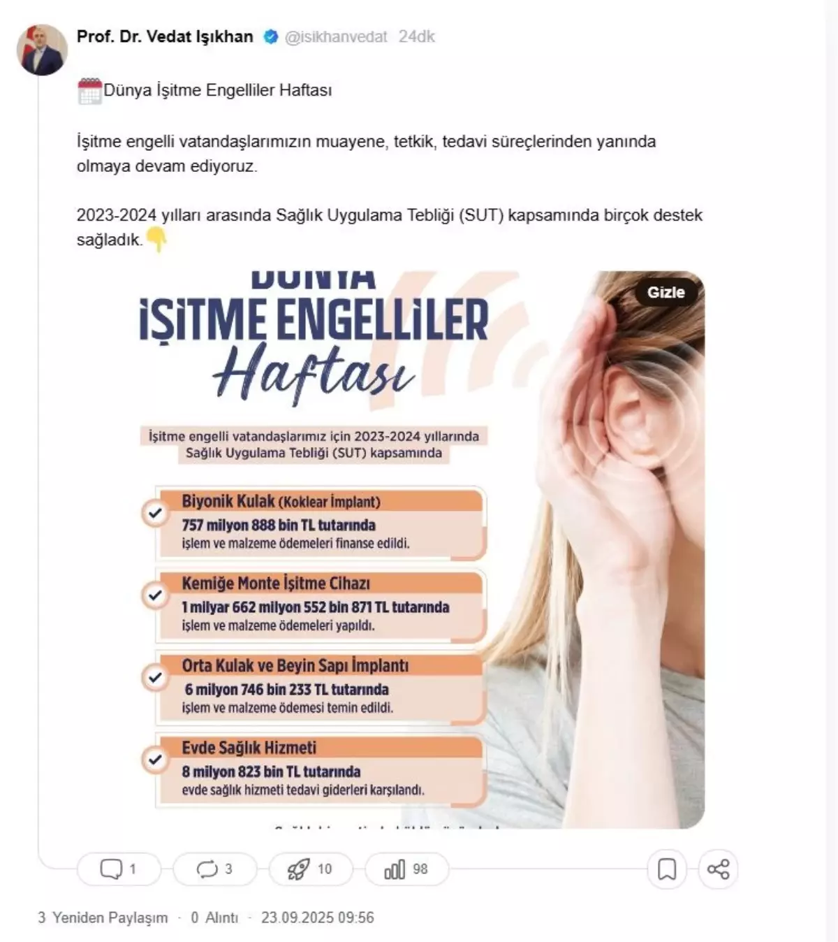 İşitme Engellilere 2023-2024 Döneminde Sağlanan Destekler Açıklandı