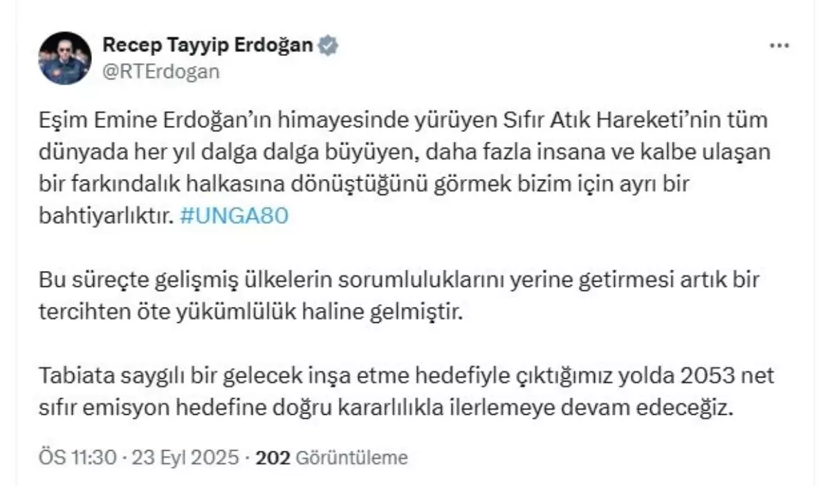 Cumhurbaşkanı Erdoğan'dan Sıfır Atık Hareketi'ne Vurgu