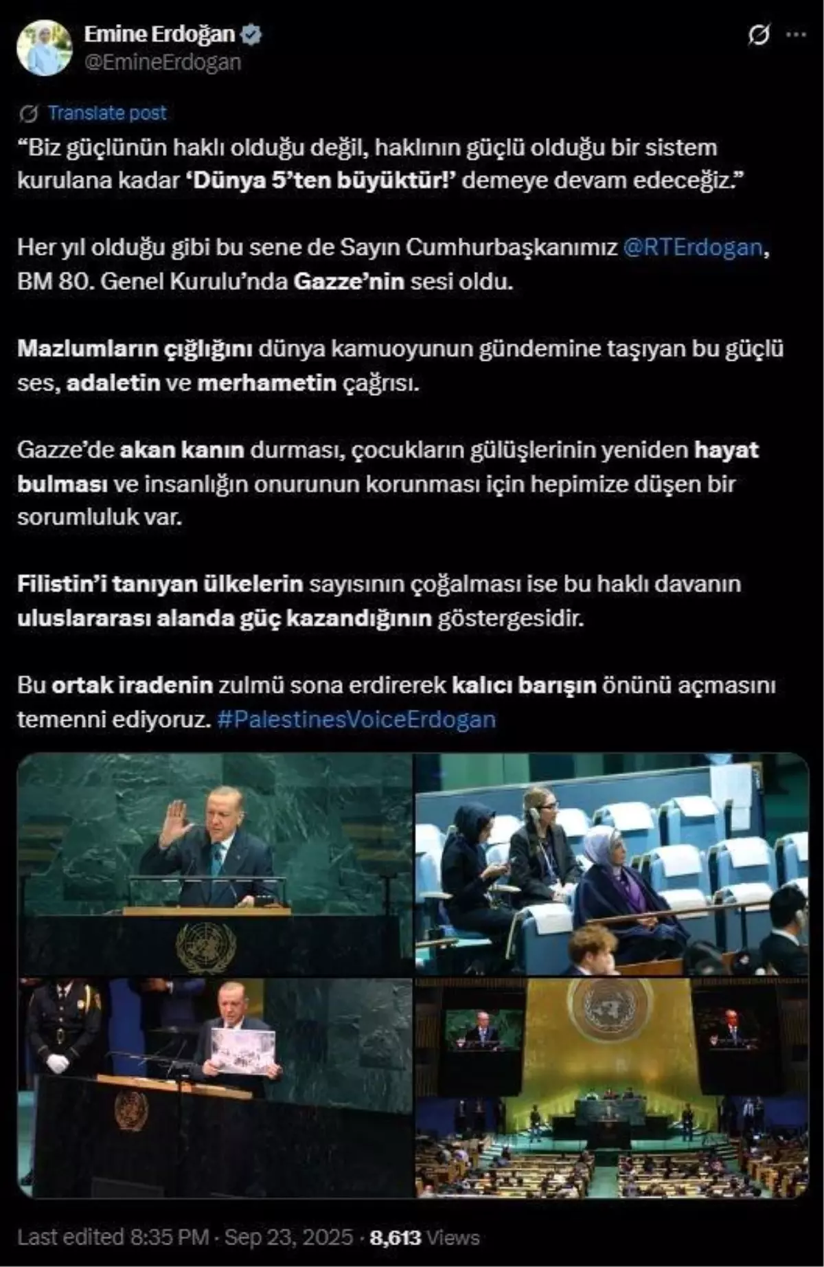 Emine Erdoğan'dan Gazze Vurgusu
