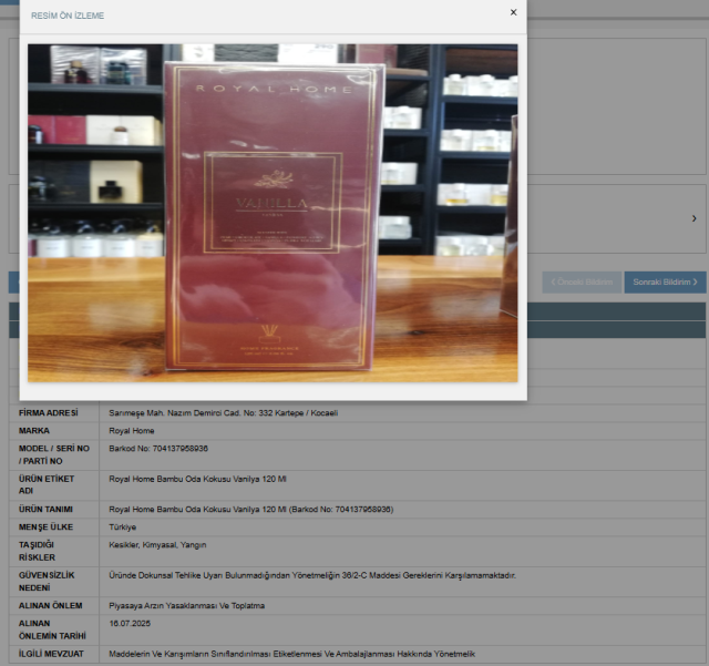 A decision has been made to withdraw the famous brand's room scent