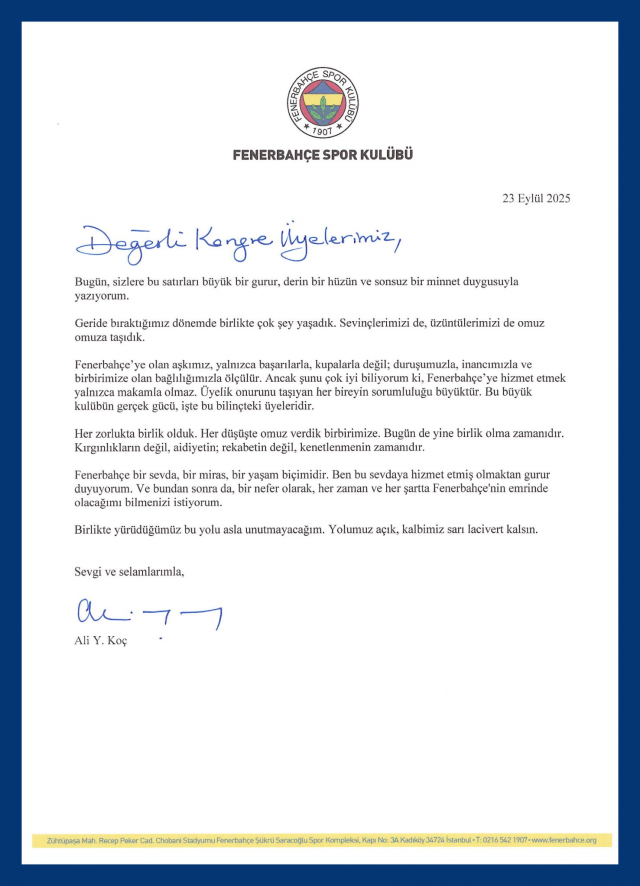 Ali Koç'tan Fenerbahçe'ye duygusal veda
