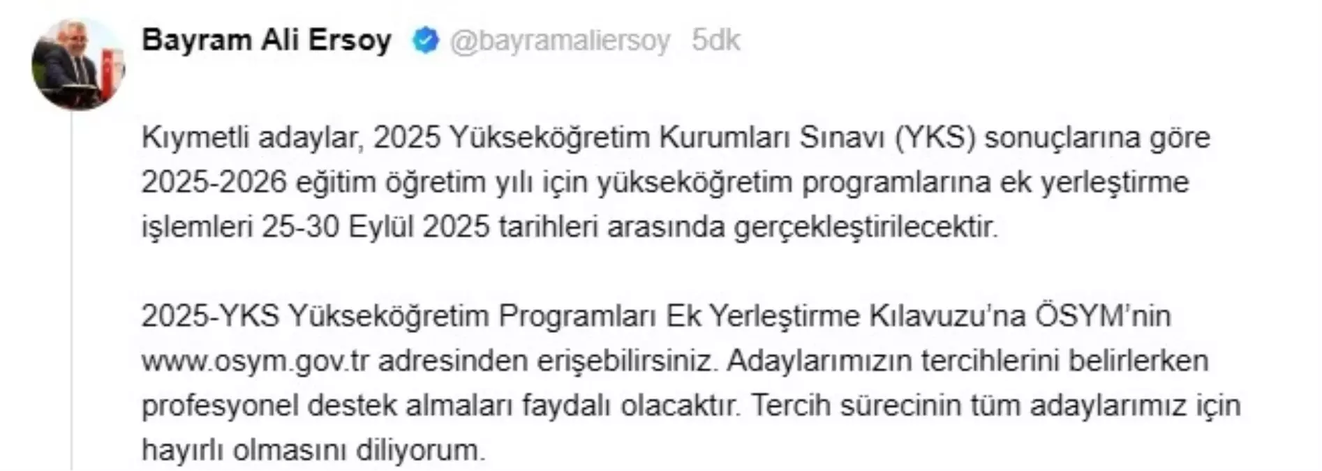 2025-2026 Eğitim Öğretim Yılı Ek Yerleştirme Tarihleri Açıklandı