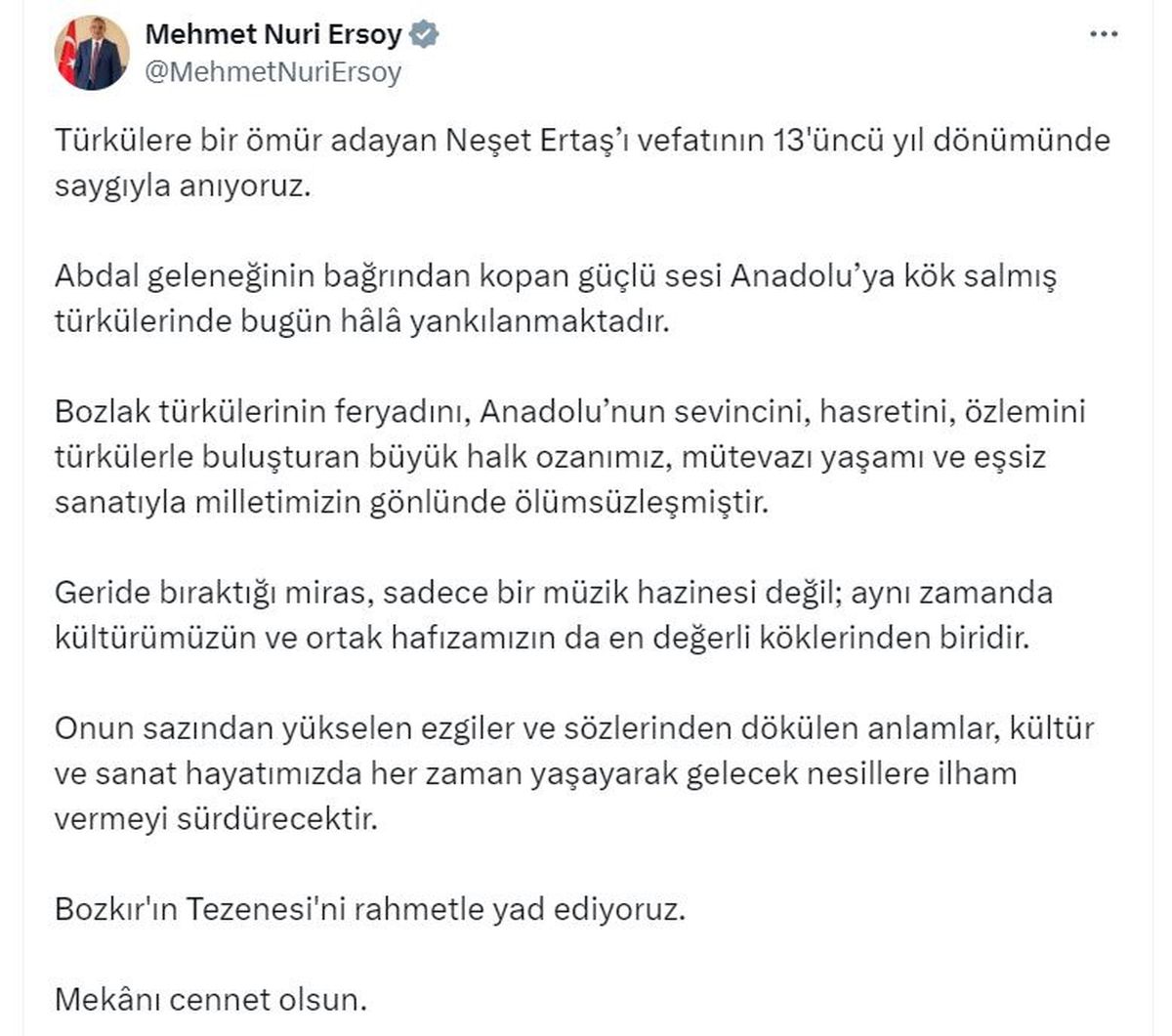 Neşet Ertaş, Vefatının 13. Yıl Dönümünde Anıldı