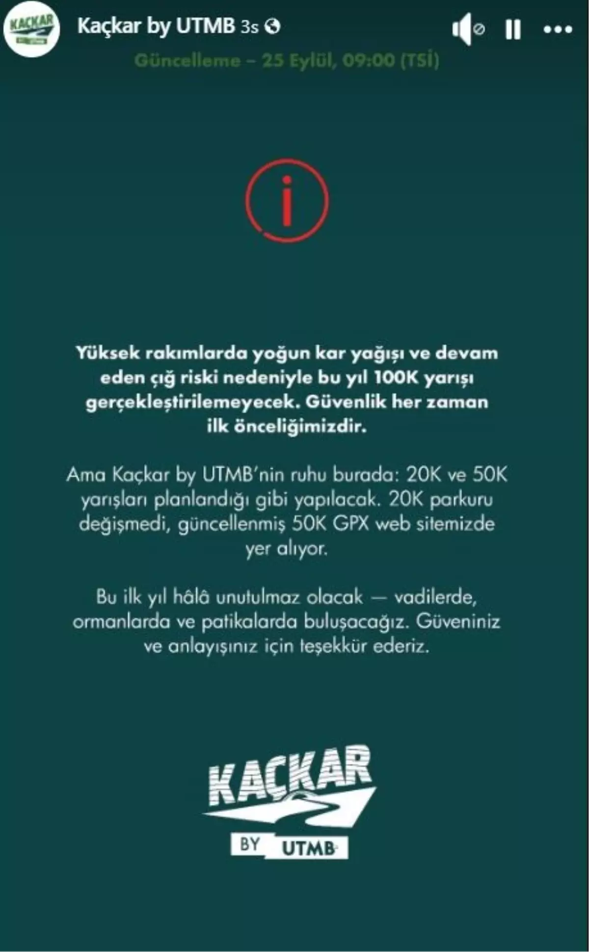 Kaçkar by UTMB'de 100K Parkuru İptal Edildi