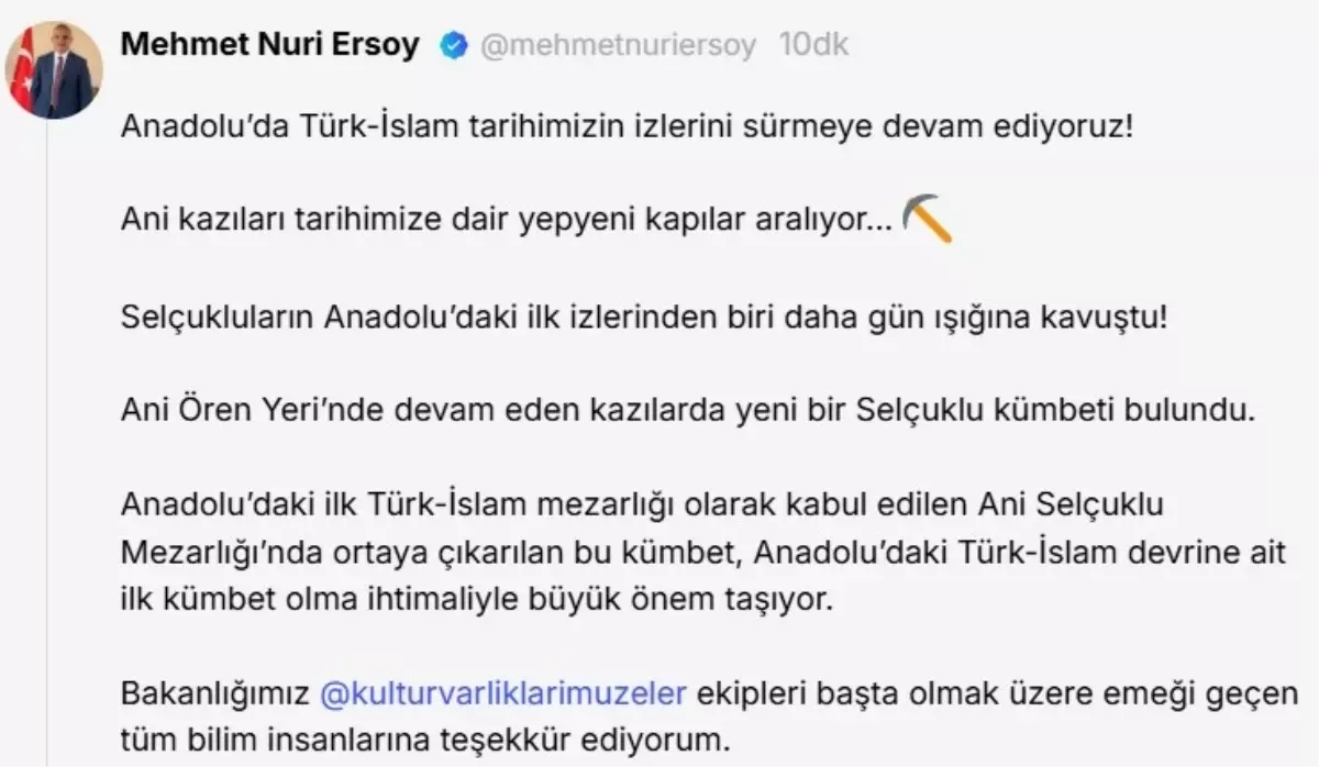 Ani Ören Yeri'nde Yeni Selçuklu Kümbeti Bulundu