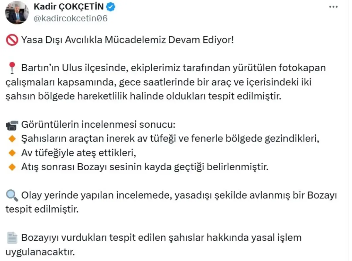 Bartın'da Yasa Dışı Bozayı Avına Yasal İşlem