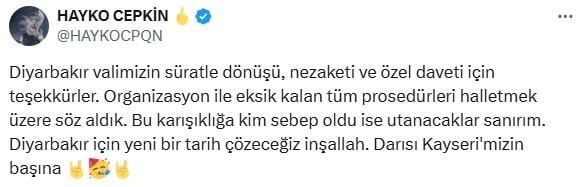 Statement from Kayseri Governorship regarding Hayko Cepkin Concert