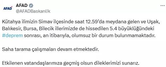 Kütahya shook this time with a 4 magnitude earthquake